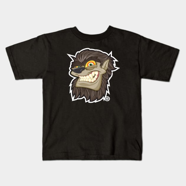 Halloween Wolfman Head Shot Smiling Kids T-Shirt by Goin Ape Studios